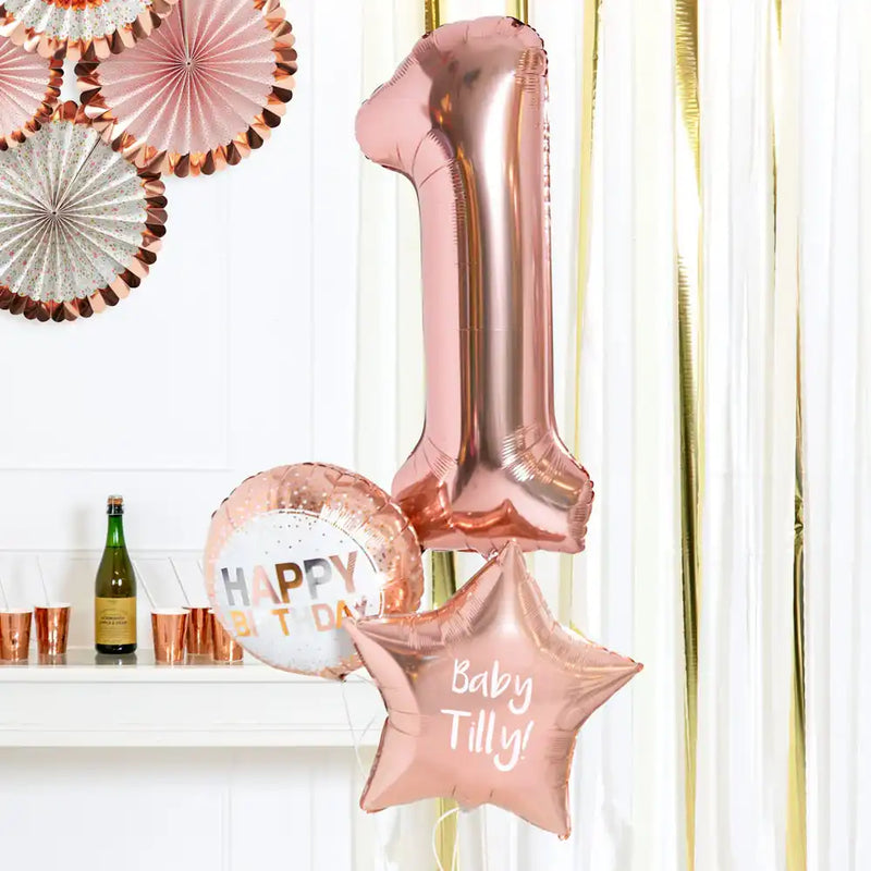 Personalised Inflated Balloon Bouquet in a Box - Rose Gold 1st Birthday Personalised Balloons