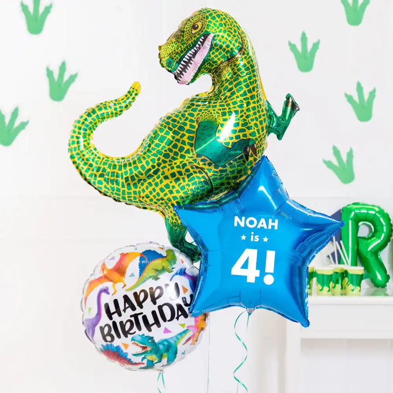 Personalised Inflated Balloon Bouquet in a Box - Dino Birthday Personalised Balloons