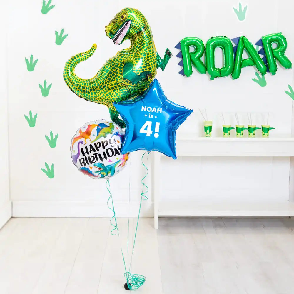 Personalised Inflated Balloon Bouquet in a Box - Dino Birthday Personalised Balloons