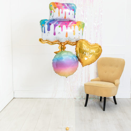 Personalised Inflated Balloon Bouquet in a Box - Rainbow Cake Celebration