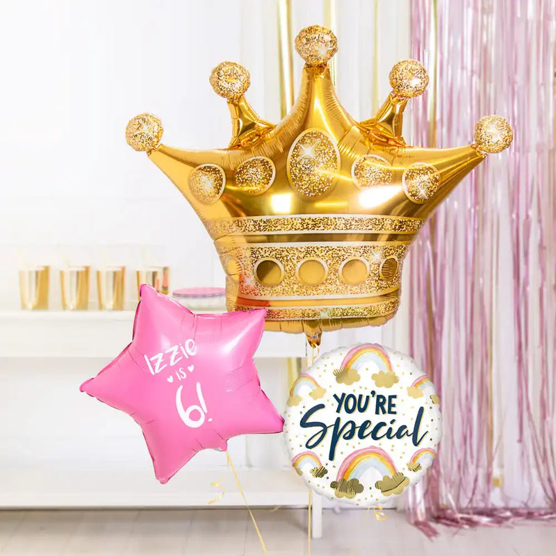 Personalised Inflated Balloon Bouquet in a Box - Ombre & Gold Birthday Crown Personalised Balloons