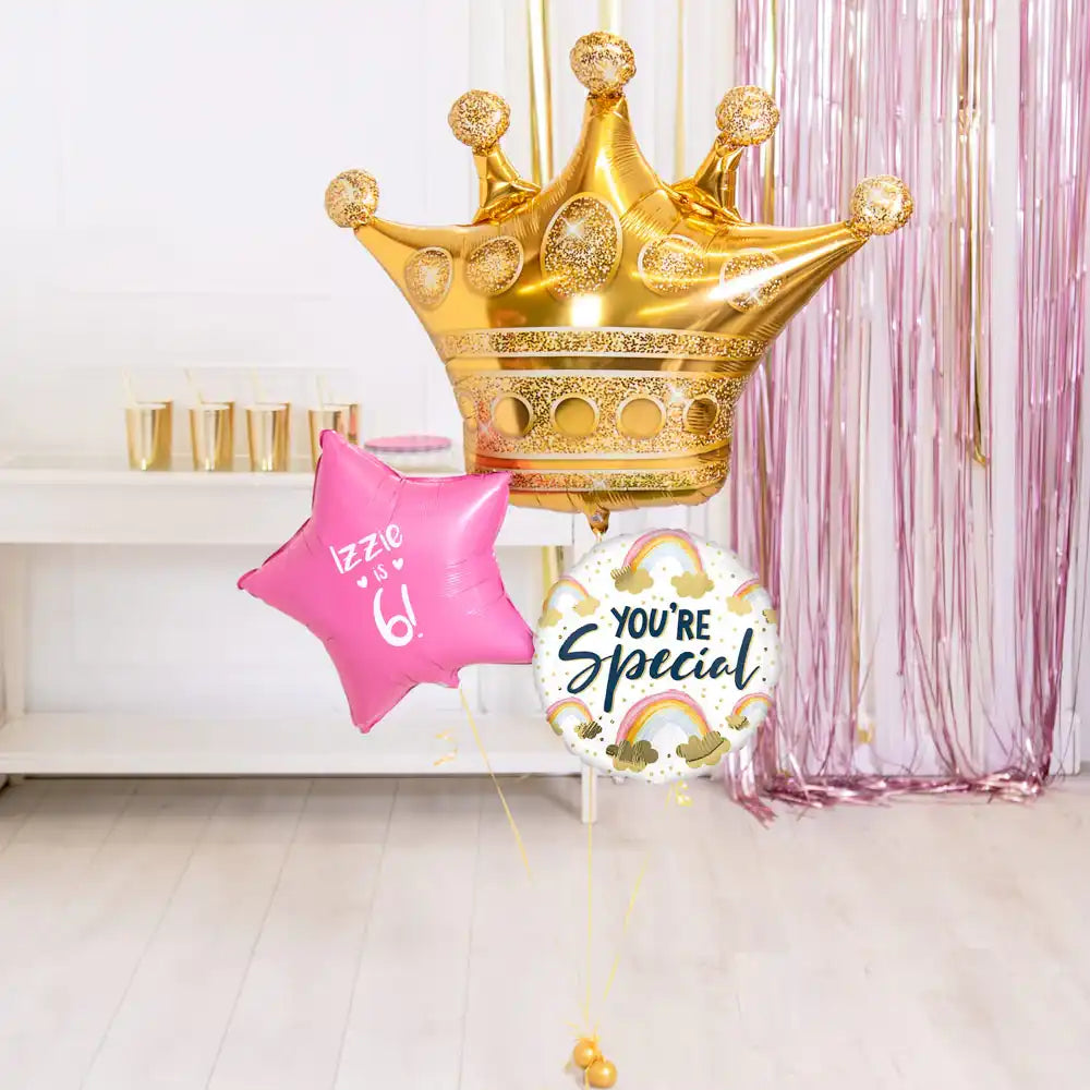 Personalised Inflated Balloon Bouquet in a Box - Ombre & Gold Birthday Crown Personalised Balloons