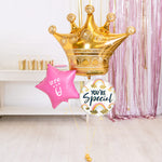 Personalised Inflated Balloon Bouquet in a Box - Ombre & Gold Birthday Crown