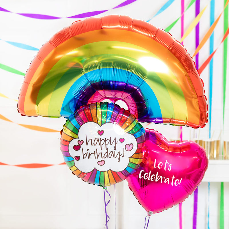 Personalised Inflated Balloon Bouquet in a Box - Retro Rainbow Birthday Wishes