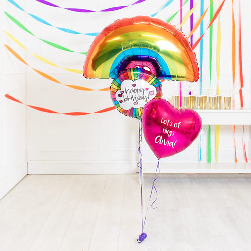 Personalised Inflated Balloon Bouquet in a Box - Retro Rainbow Birthday Wishes
