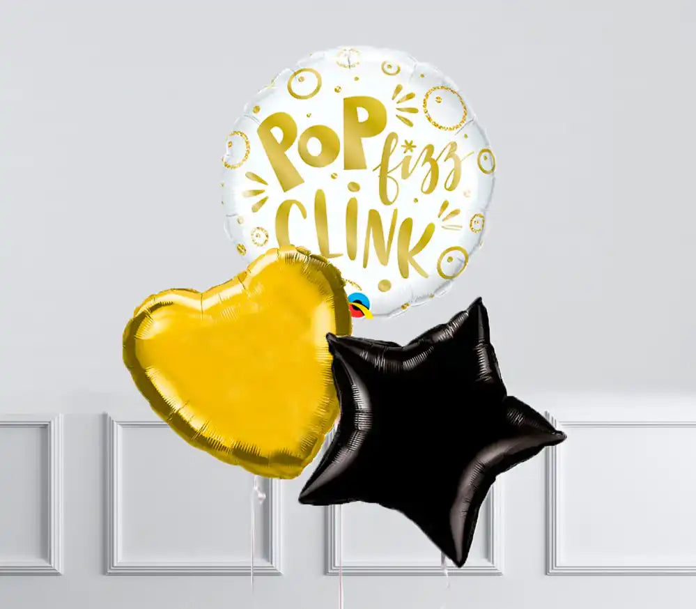 Inflated Balloon Bunch - Pop, Fizz, Clink 3 Inflated Balloons - £19.99 Personalised Balloons