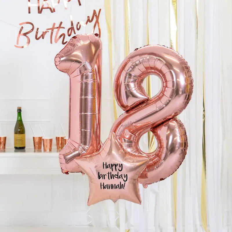 18th Birthday Balloons - Personalised Inflated Balloon Bouquet Rose Gold Personalised Balloons