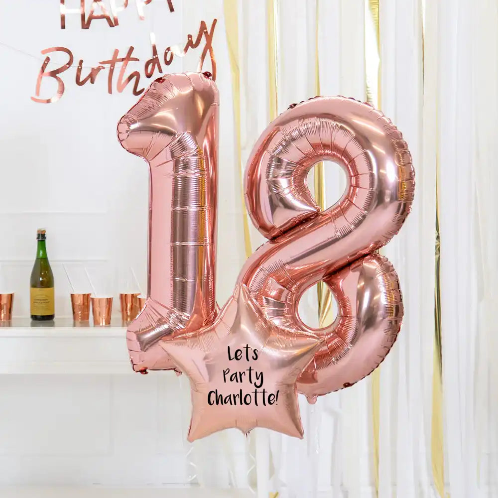 18th Birthday Balloons - Personalised Inflated Balloon Bouquet Rose Gold Personalised Balloons