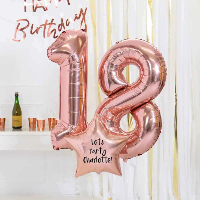 18th Birthday Balloons - Personalised Inflated Balloon Bouquet Rose Gold Personalised Balloons