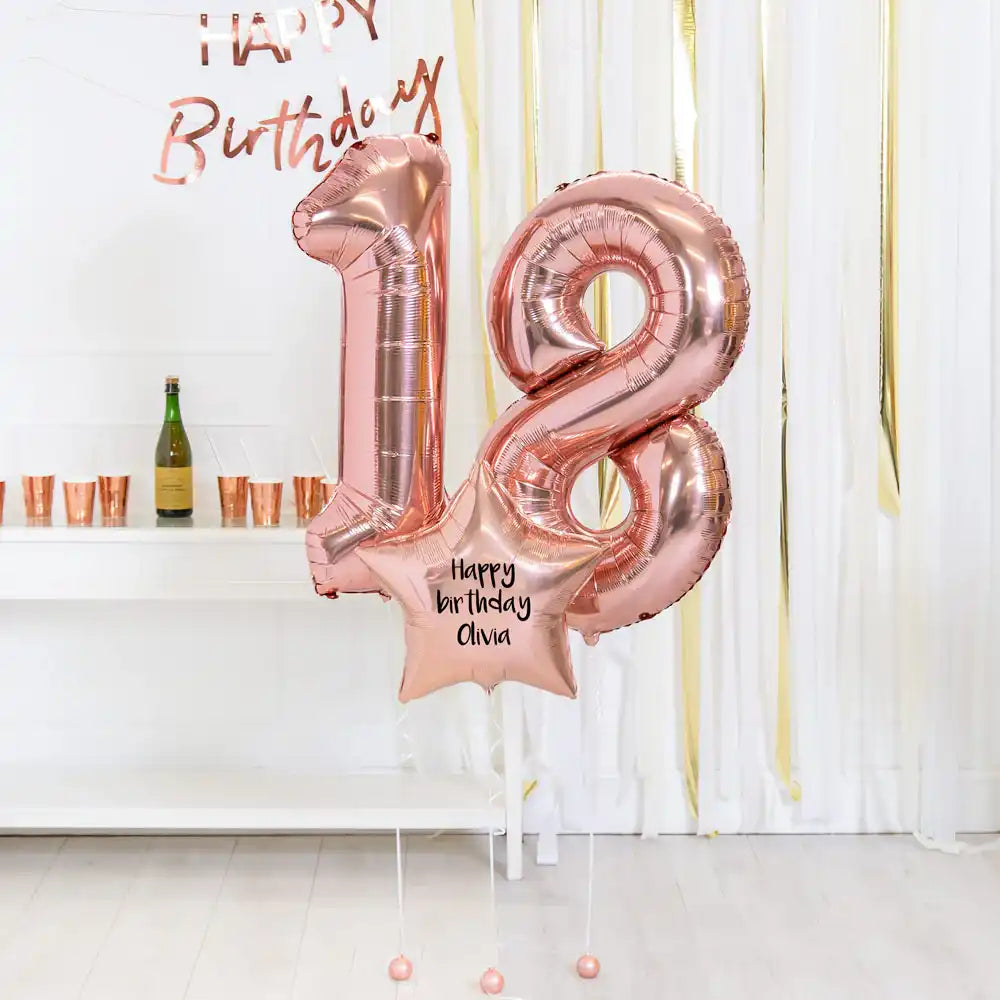 18th Birthday Balloons - Personalised Inflated Balloon Bouquet Rose Gold Personalised Balloons