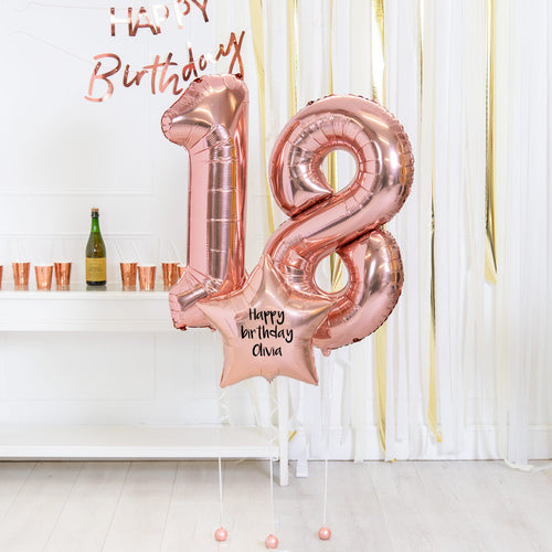 18th Birthday Balloons - Personalised Inflated Balloon Bouquet Rose Gold