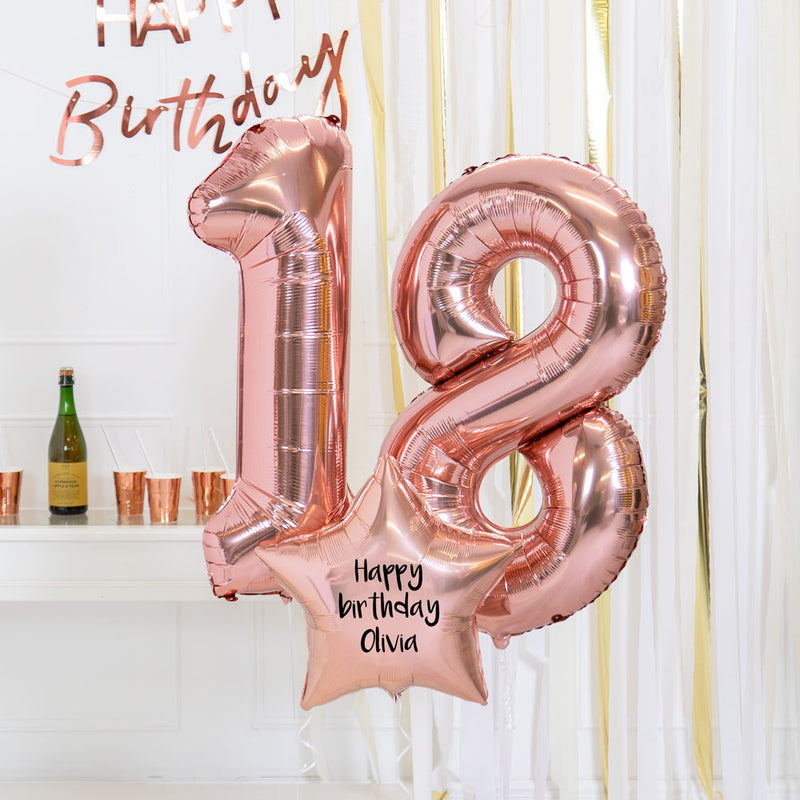18th Birthday Balloons - Personalised Inflated Balloon Bouquet Rose Gold