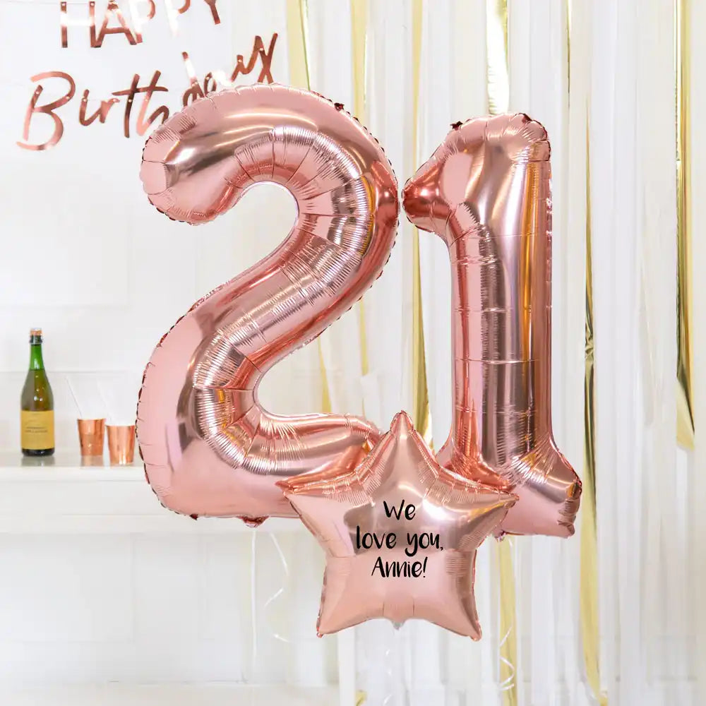 21st Birthday Balloons - Personalised Inflated Balloon Bouquet Rose Gold Personalised Balloons