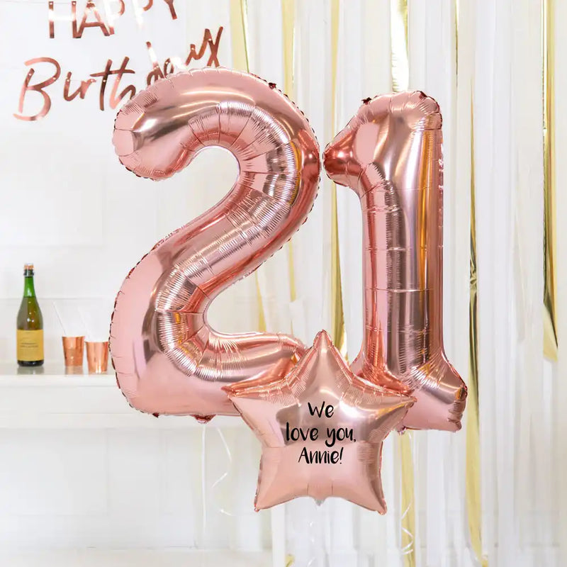 21st Birthday Balloons - Personalised Inflated Balloon Bouquet Rose Gold Personalised Balloons