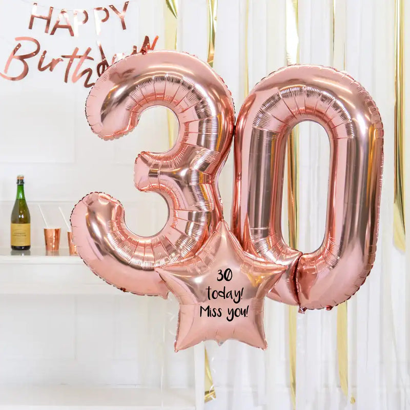 30th Birthday Balloons - Personalised Inflated Balloon Bouquet Rose Gold Personalised Balloons