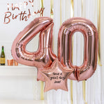 40th Birthday Balloons - Personalised Inflated Balloon Bouquet Rose Gold