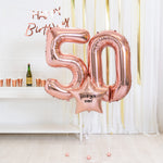 50th Birthday Balloons - Personalised Inflated Balloon Bouquet Rose Gold