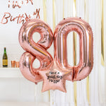80th Birthday Balloons - Personalised Inflated Balloon Bouquet Rose Gold