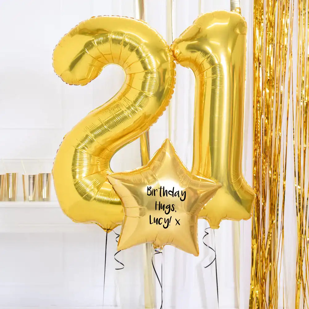 21st Birthday Balloons - Personalised Inflated Balloon Bouquet Gold Personalised Balloons
