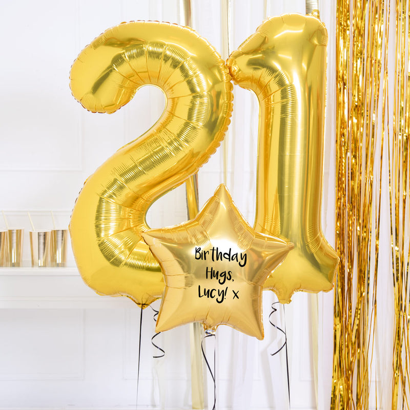 21st Birthday Balloons - Personalised Inflated Balloon Bouquet Gold