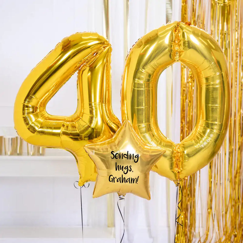40th Birthday Balloons - Personalised Inflated Balloon Bouquet Gold Personalised Balloons