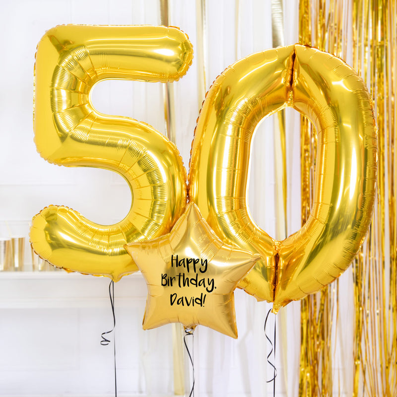 50th Birthday Balloons - Personalised Inflated Balloon Bouquet Gold