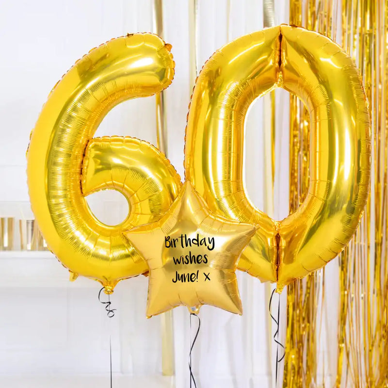 60th Birthday Balloons - Personalised Inflated Balloon Bouquet Gold Personalised Balloons