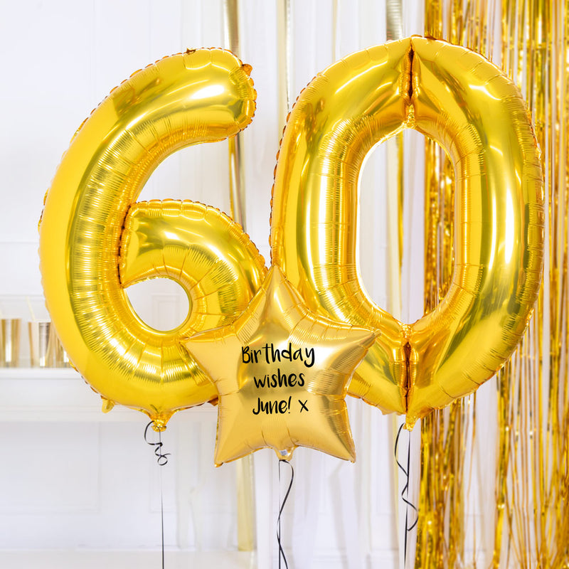 60th Birthday Balloons - Personalised Inflated Balloon Bouquet Gold
