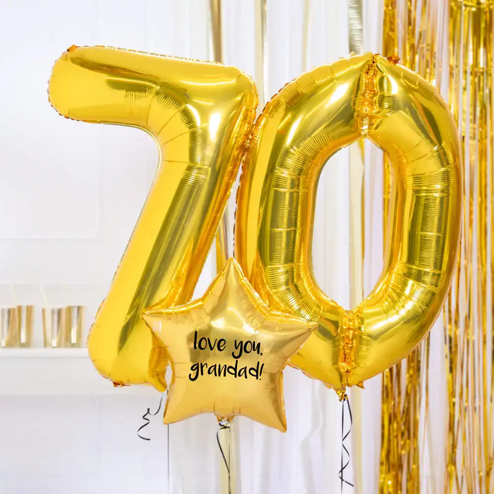 70th Birthday Balloons - Personalised Inflated Balloon Bouquet Gold Personalised Balloons