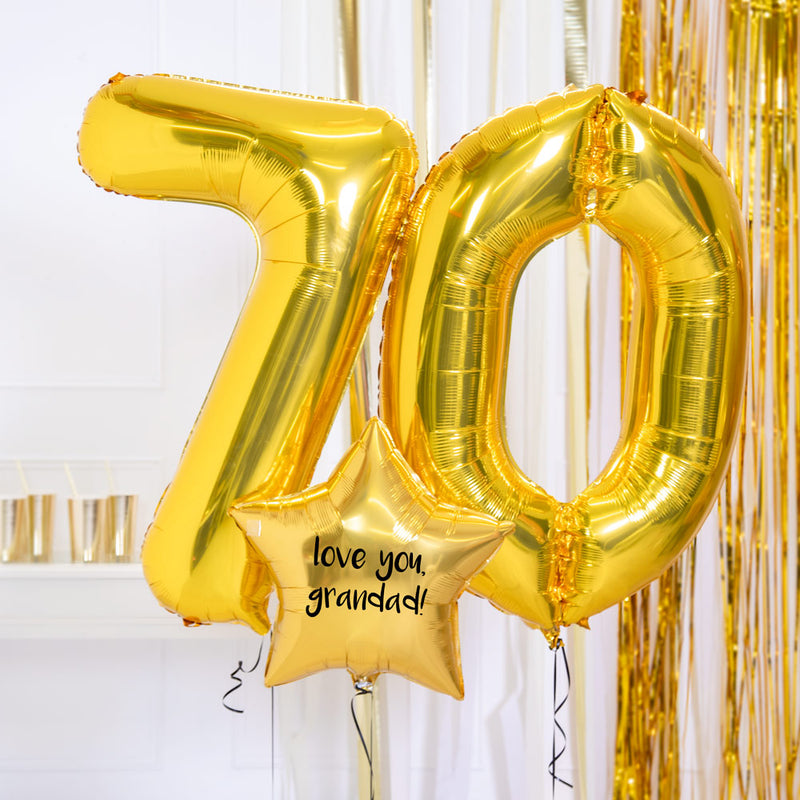 70th Birthday Balloons - Personalised Inflated Balloon Bouquet Gold