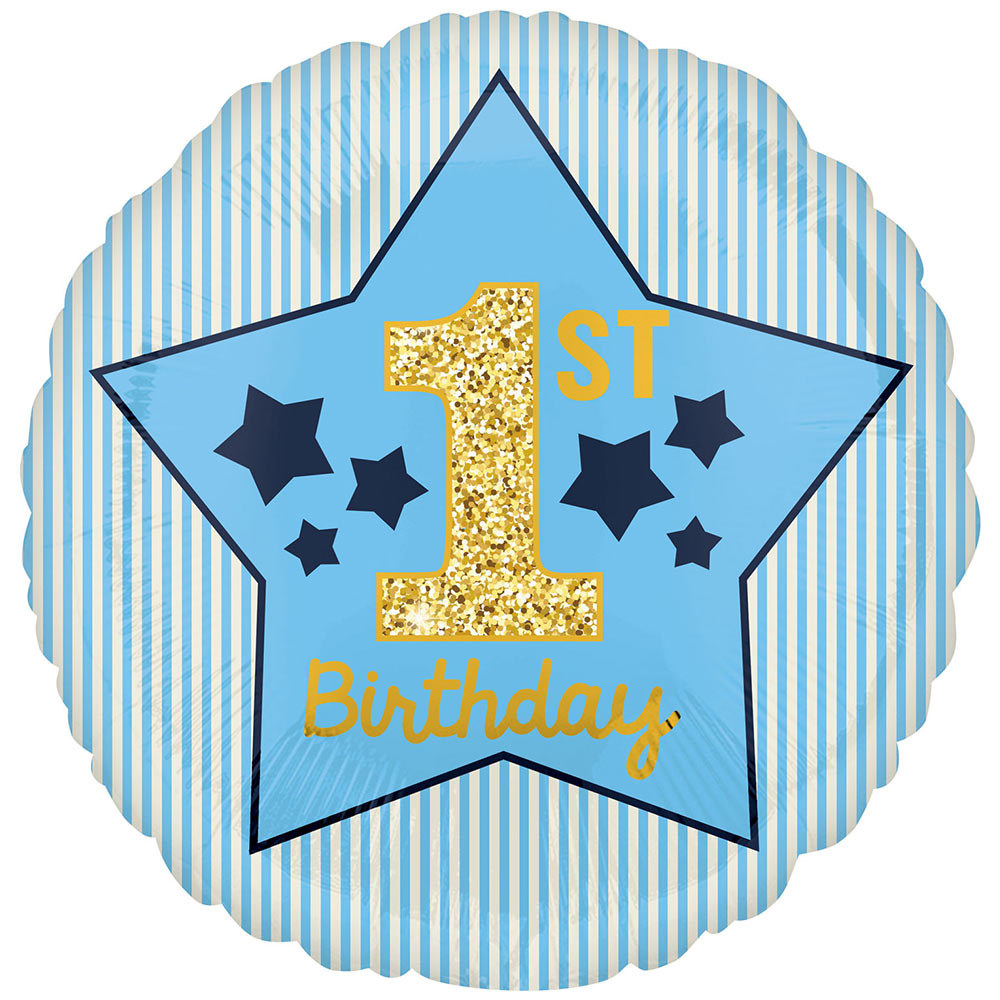1st Birthday Blue & Gold Foil Balloon (COMPONENT) 1st Birthday