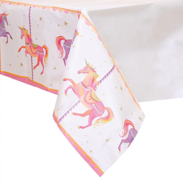 Unicorn Tablecloth 108 X 54 Inch - 3 Pack Disposable, Waterproof, Glitter Stripe Design For Birthday Parties