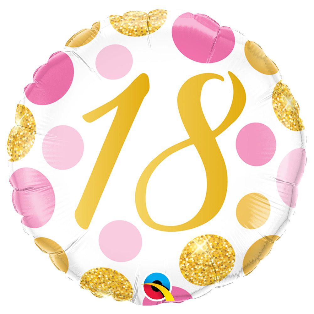 Pink & Gold Dots Foil Balloon - 18th Birthday Milestone