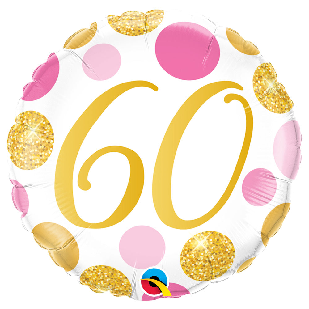 Pink & Gold Dots Foil Balloon - 60th Birthday Milestone