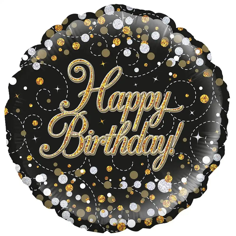 Sparkle Fizz Happy Birthday Black & Gold Foil Balloon Everyday