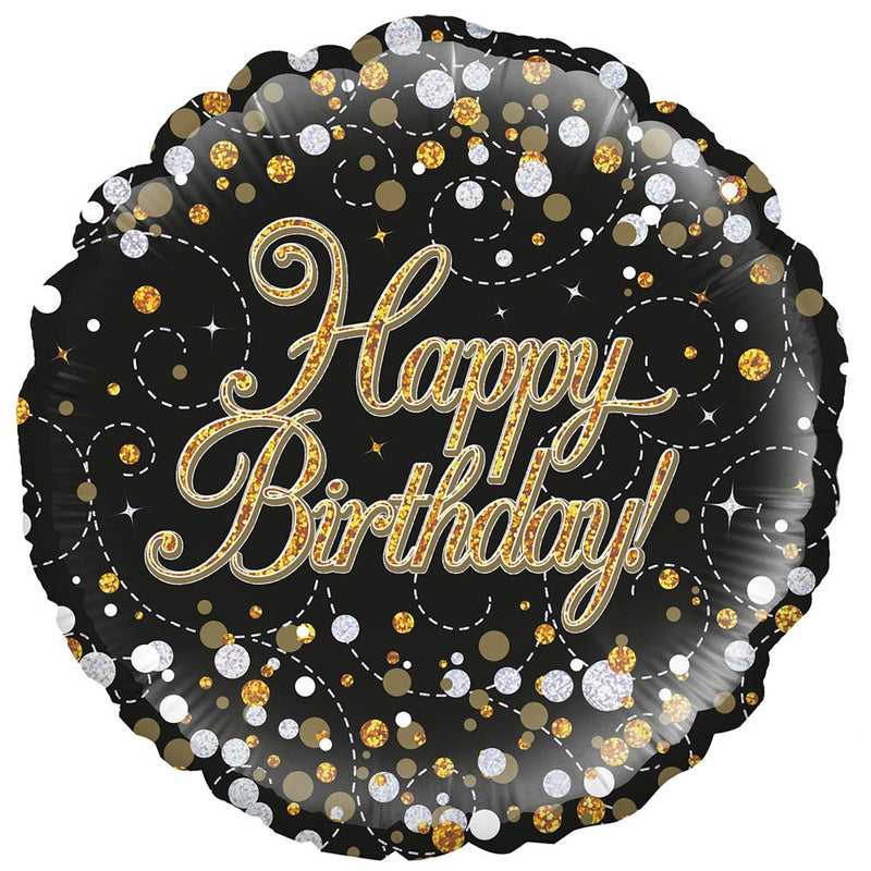 Sparkle Fizz Happy Birthday Black & Gold Foil Balloon