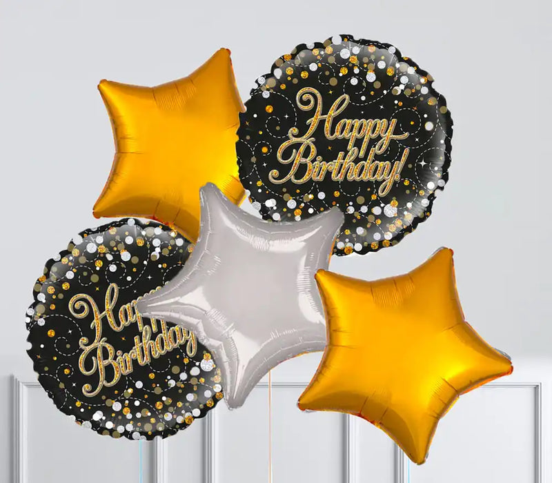 Inflated Balloon Bunch - Sparkle Fizz Black & Gold Inflated Balloons