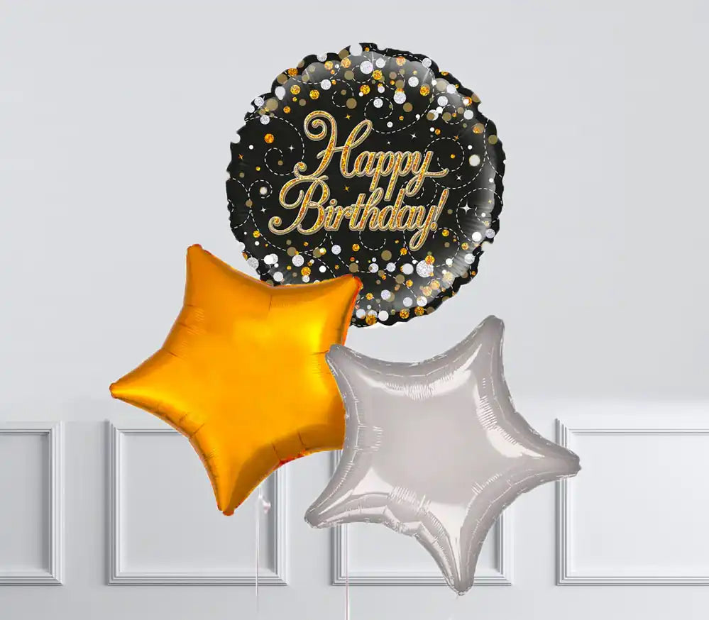 Inflated Balloon Bunch - Sparkle Fizz Black & Gold Inflated Balloons