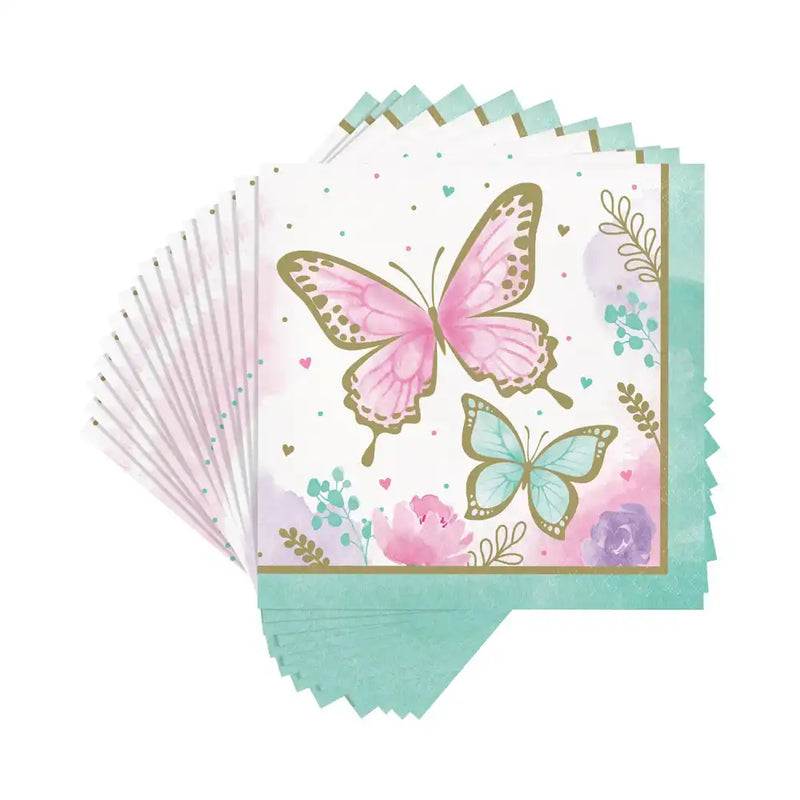 Butterfly Shimmer Luncheon Party Napkins (x16) Kids Party