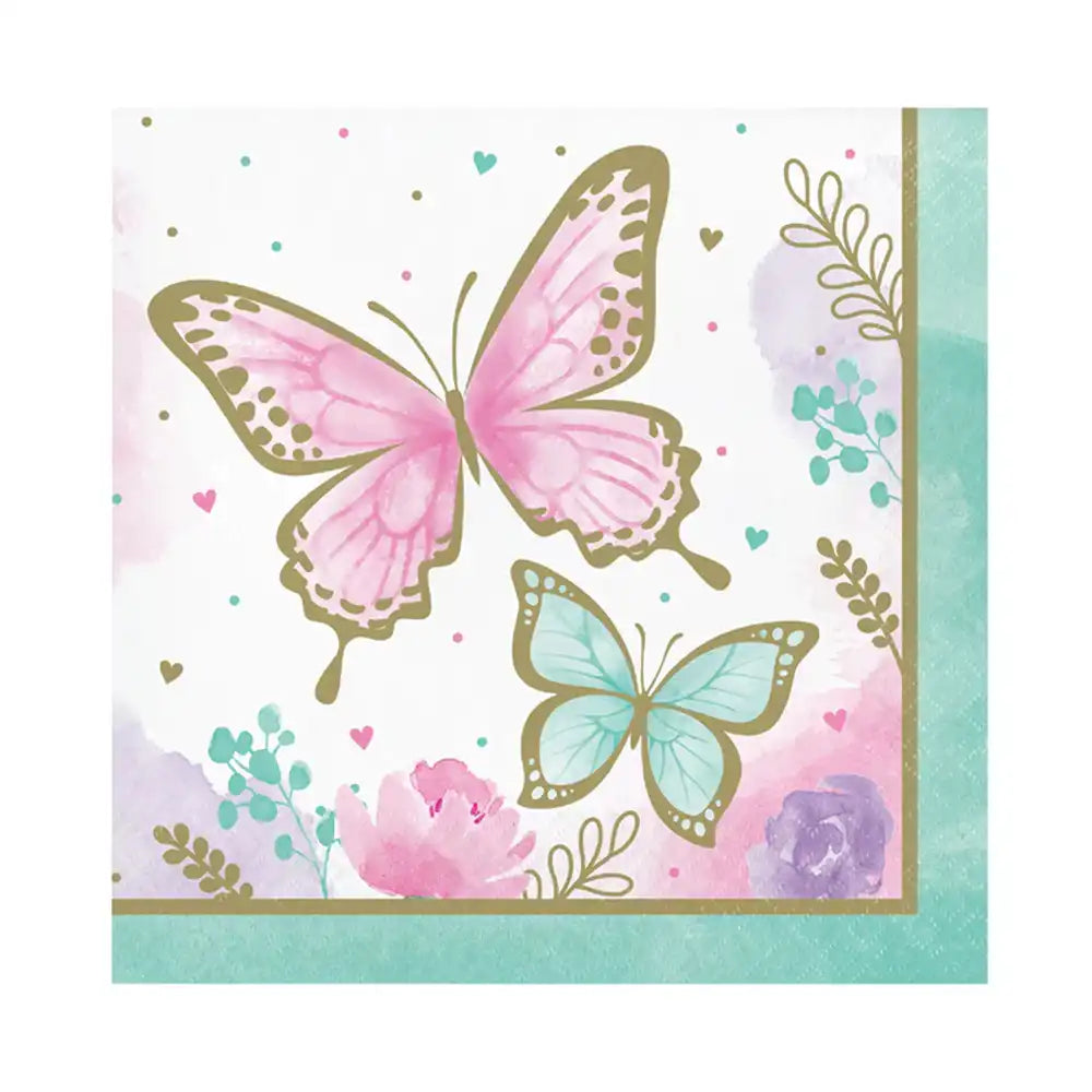 Butterfly Shimmer Luncheon Party Napkins (x16) Kids Party