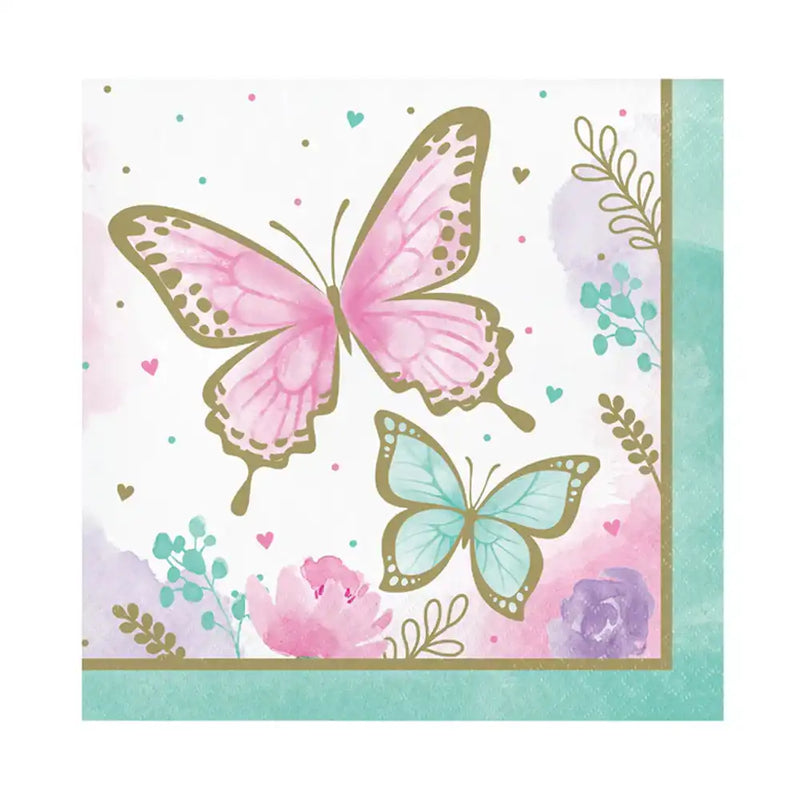 Butterfly Shimmer Luncheon Party Napkins (x16) Kids Party