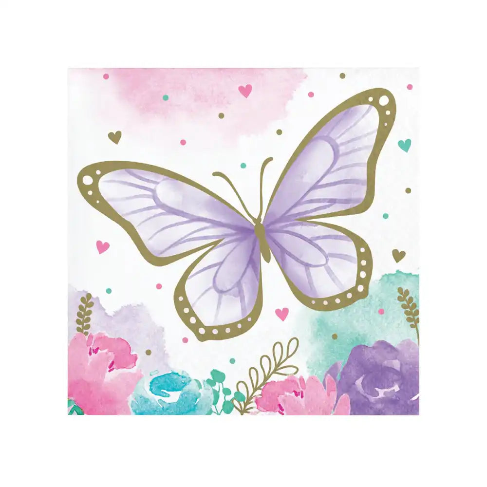 Butterfly Shimmer Beverage Party Napkins (x16) Kids Party