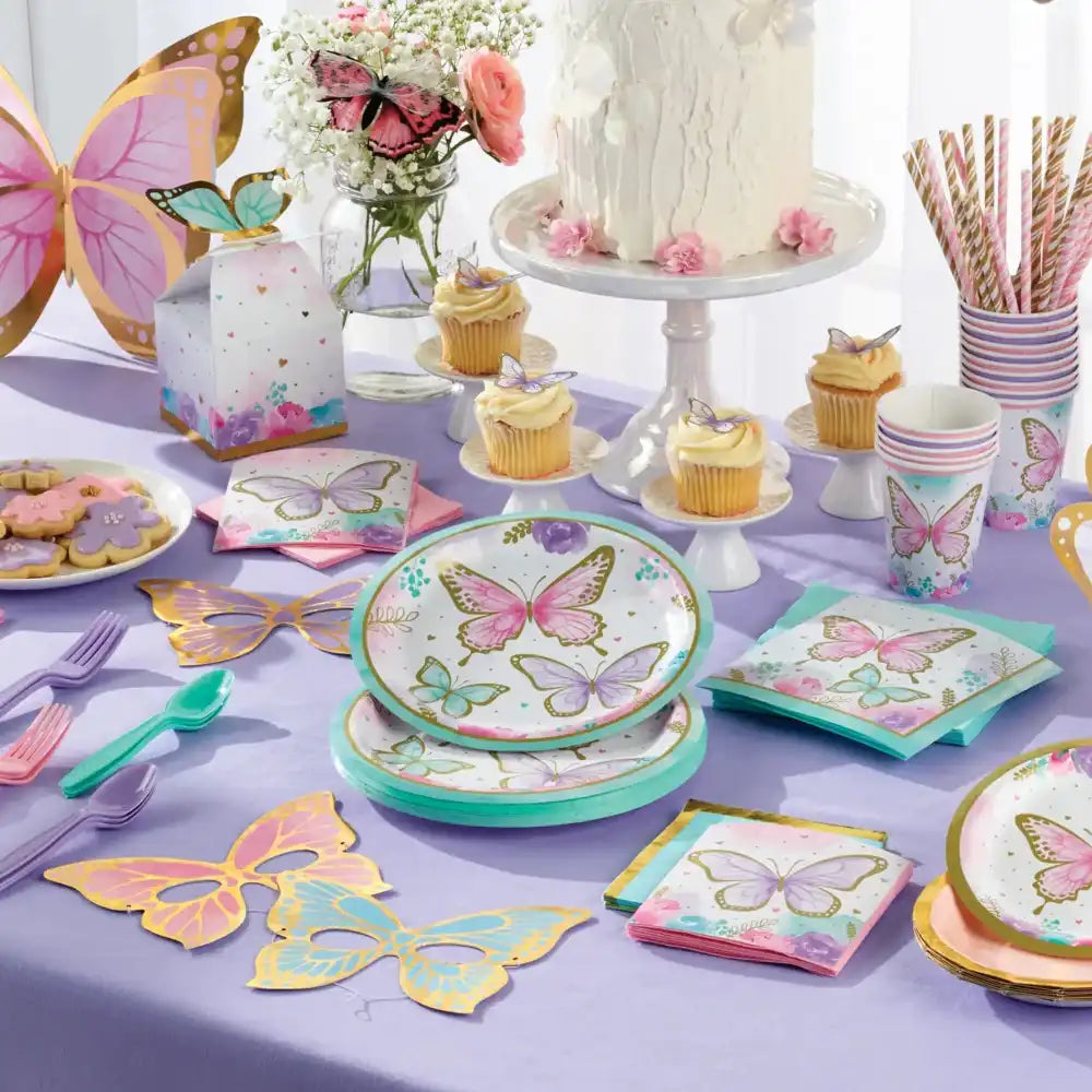 Butterfly Shimmer Large Paper Plates (x8) Kids Party