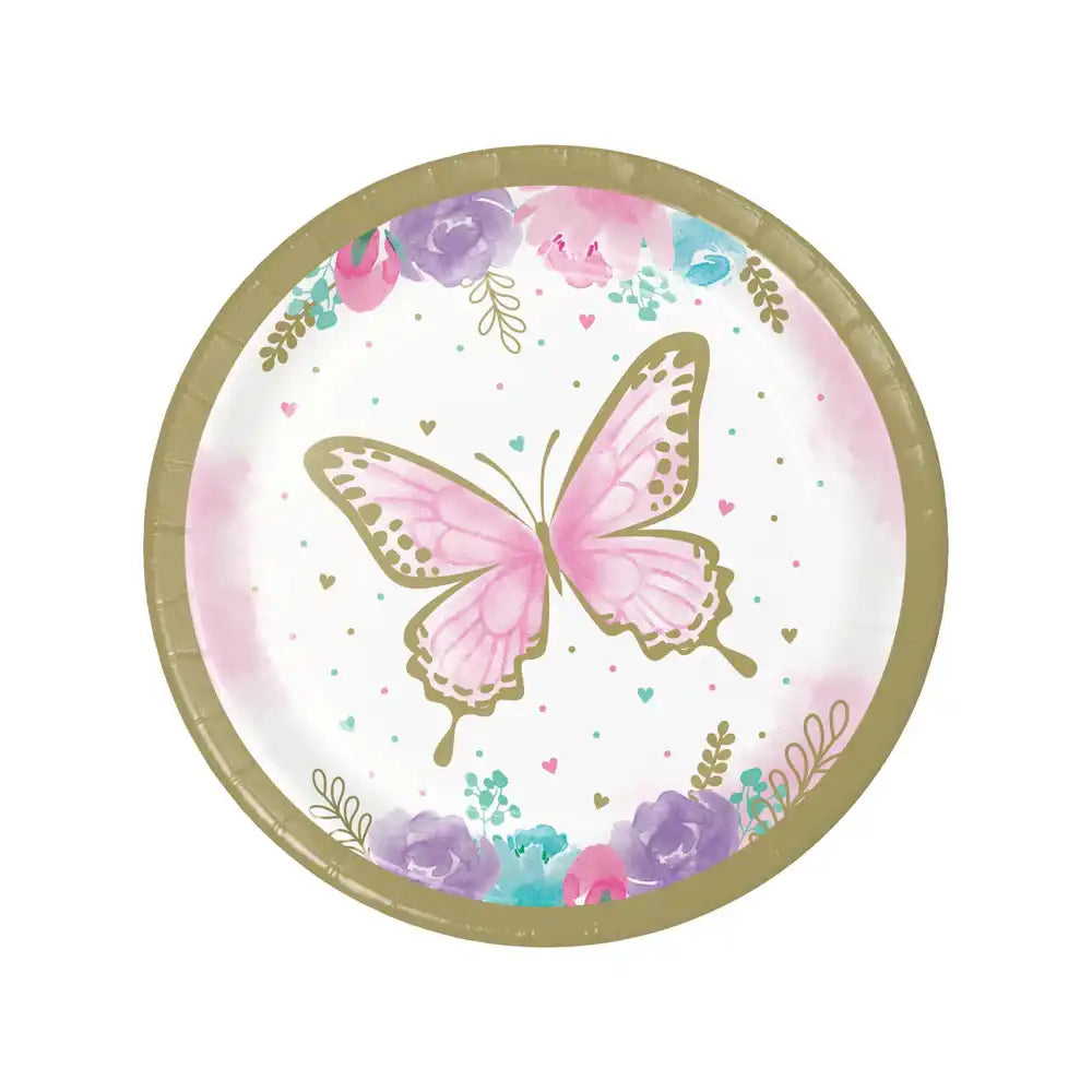 Butterfly Shimmer Small Paper Plates (x8) Kids Party