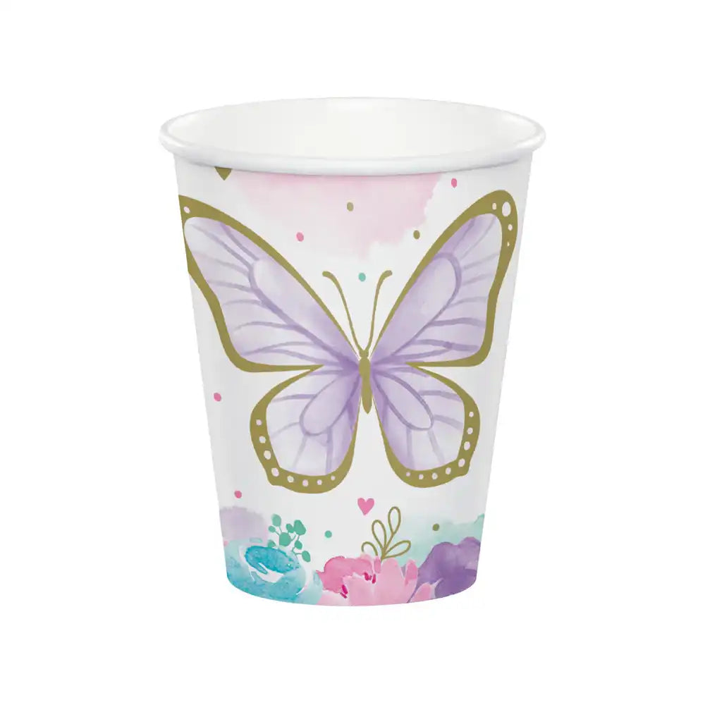 Butterfly Shimmer Paper Party Cups (x8) Kids Party