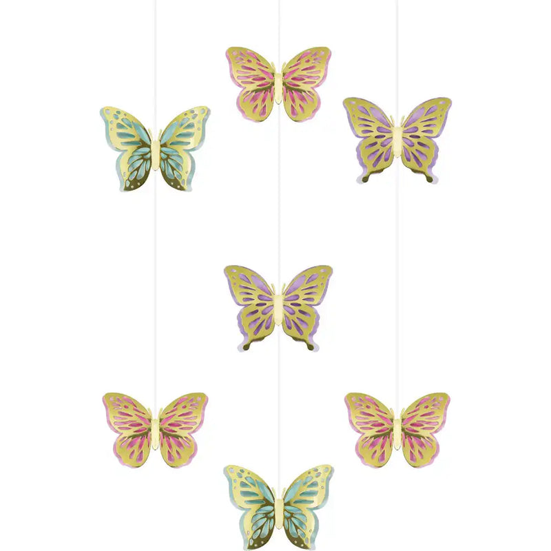 Butterfly Shimmer Hanging Decorations (x3) Kids Party
