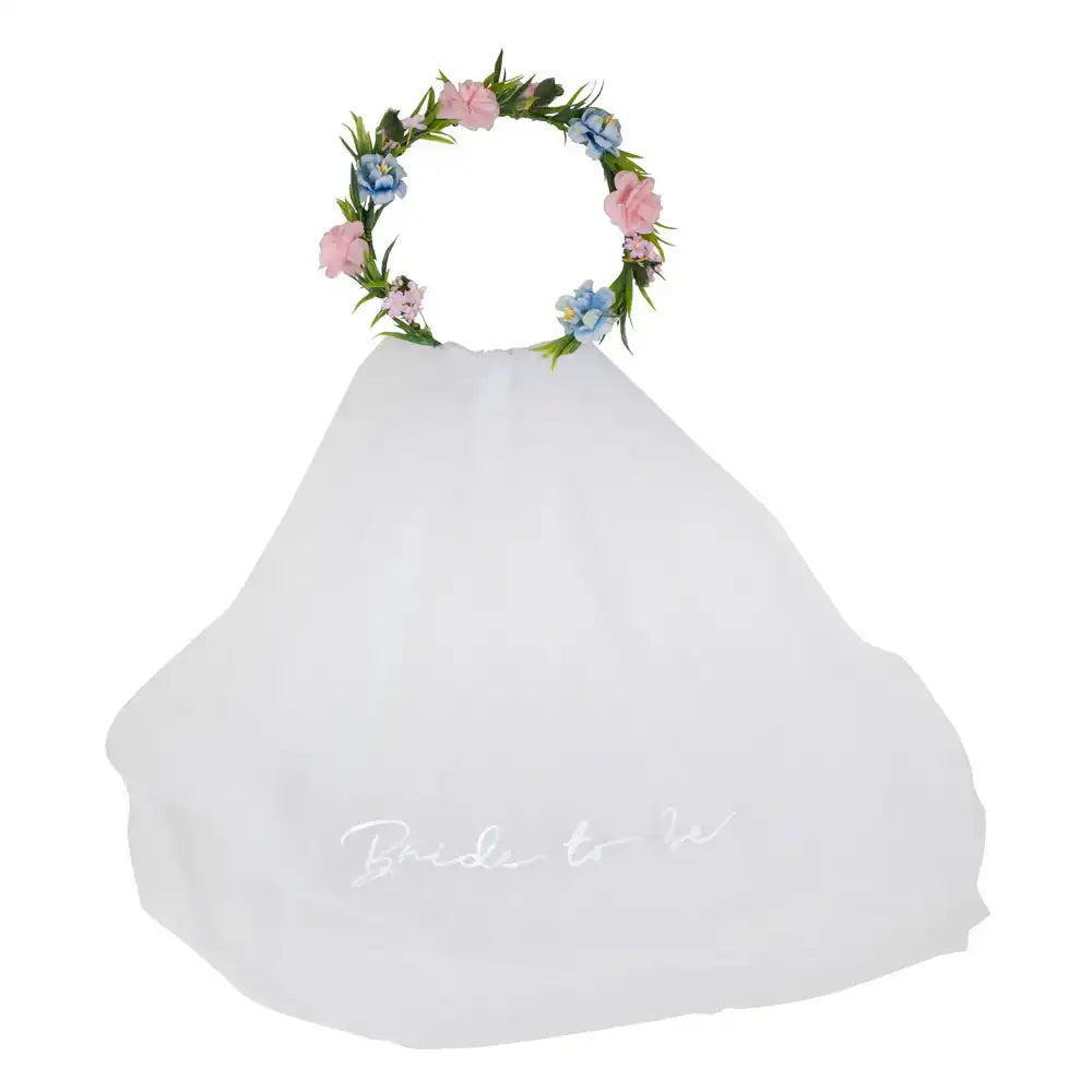 Floral Headband with Embroidered Veil Hen Party
