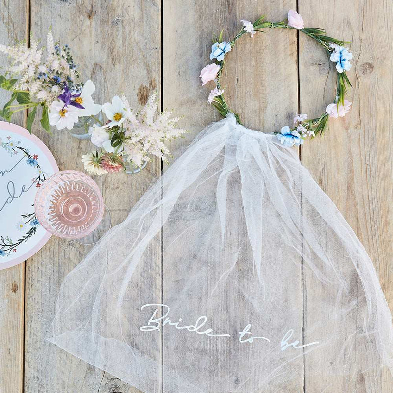 Floral Headband with Embroidered Veil Hen Party