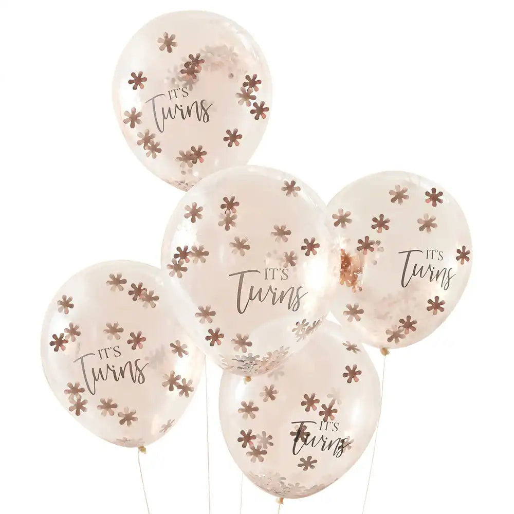 It's Twins Rose Gold Flower Latex Confetti Balloons (x5) Baby Shower