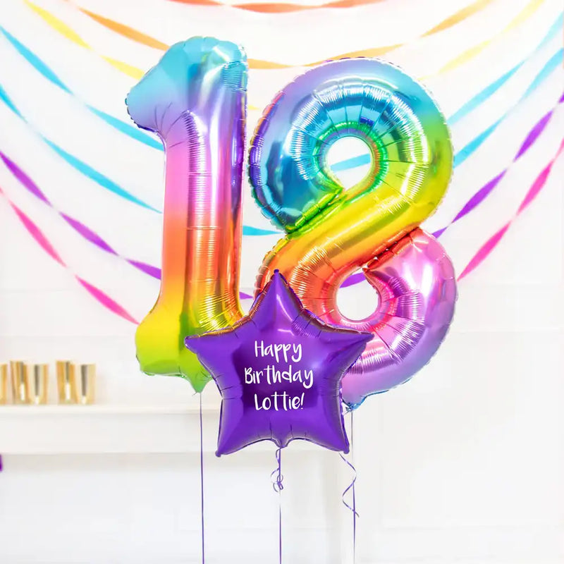 18th Birthday Balloons - Personalised Inflated Balloon Bouquet Rainbow Personalised Balloons